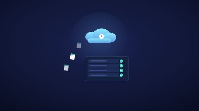Cloud data transfer to server in flat design animation