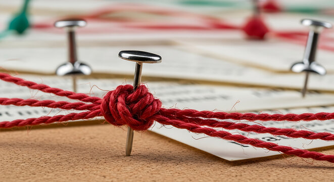 Red shoelaces tied on wooden pegs