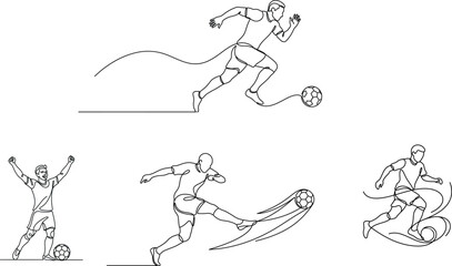 Obraz premium Line soccer players in various poses, kicking and celebrating