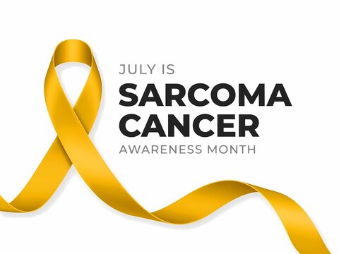 July is sarcoma cancer awareness month with yellow ribbon isolated on white background