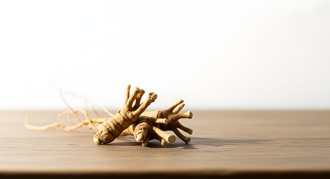 Dried Ginger Root Pieces on Wooden Surface