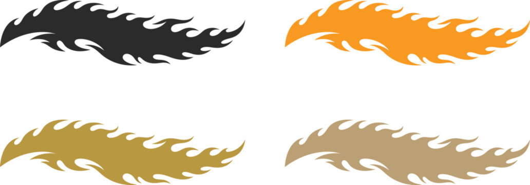 Flame border and fire swoosh set isolated vector design elements