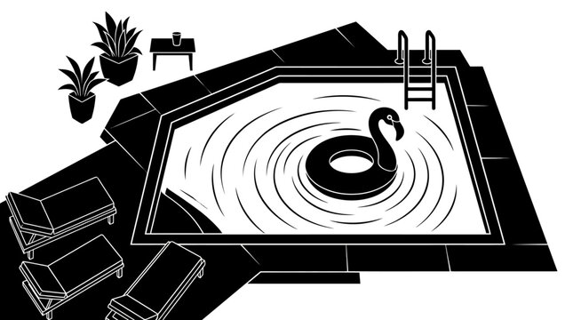 black silhouette vector, isolated, white background, summer Black swan float, pool toy, summer fun, outdoor recreation, vector illustration isolated on White Background