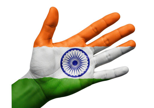 Hand with indian flag design on palm PNG isolated on transparent background