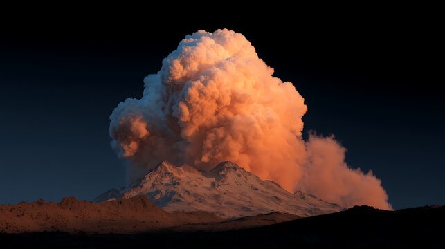 Eruption of mount etna volcano with lava and smoke against dark sky