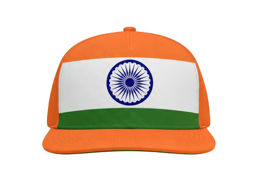 Indian flag cap with ashok chakra design on white background PNG isolated on transparent background