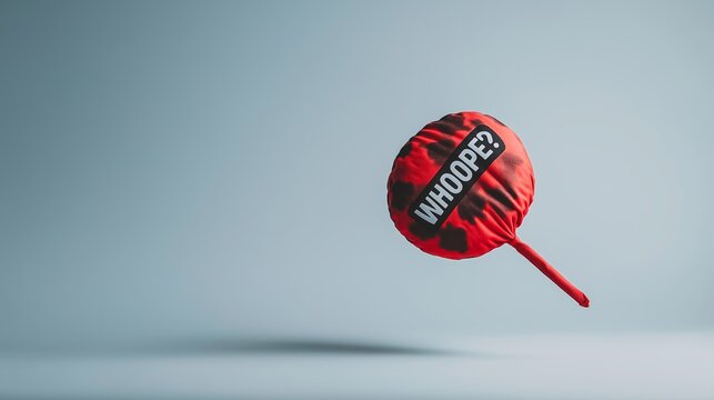 Hand fan with WHOOPE Text questioning excitement or indifference on a light studio background