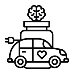 Obraz premium Electric vehicle with brain and heart icon line art design