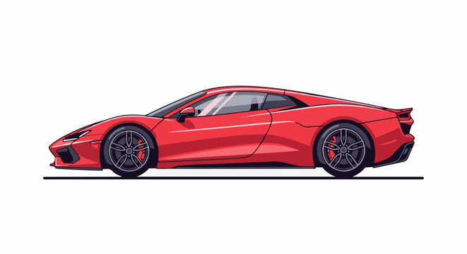 Pixelated red sports car with dark wheels and red brake calipers shown in profile