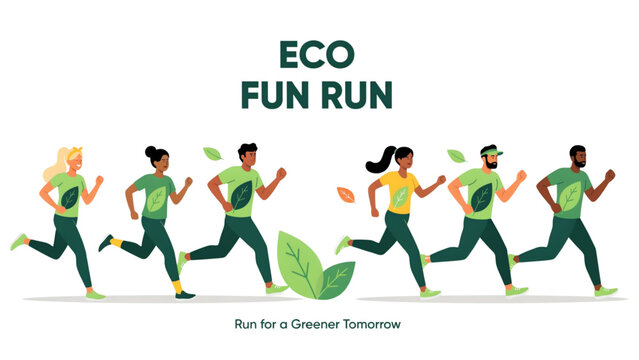 Group of diverse people wearing eco friendly t-shirts running in an outdoor fun run event Vector