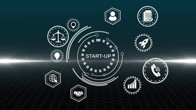 Start Up Concept Futuristic Tech Design Business Innovation Digital Marketing Strategy Success Growth Startup Launch Technology Abstract Background