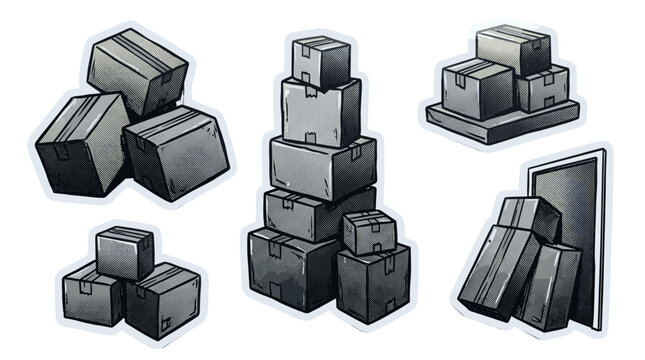 Collection of gray stone blocks and bricks in various arrangements