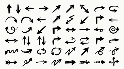 Naklejka premium Elegant arrows set for business plan, presentation and education. Sign, Symbol, Hand drawn arrow paint brush design. grunge texture paint brush design. 