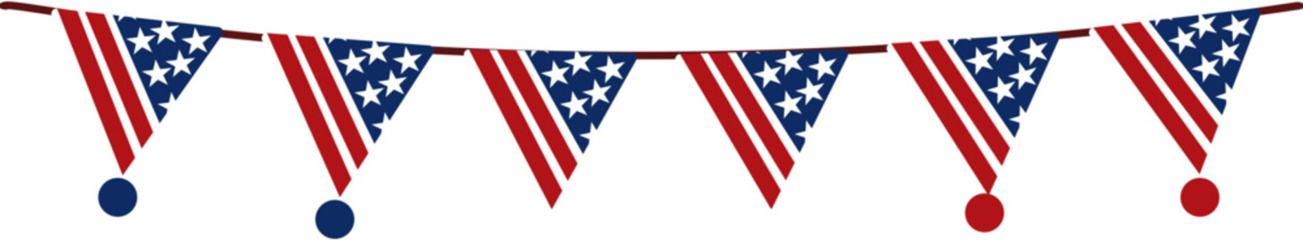 Patriotic bunting triangle banner with american flag and star patterns for celebrations, memorial day, 4th of july decor.