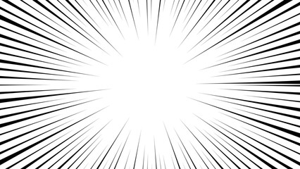 Naklejka premium Explosion or burst black dynamic radial speed lines. Random speed or motion lines moving fast comic style for designs on PNG transparent background. Vector illustration.