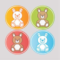 Obraz premium Set of four cartoon teddy bear icons in colorful circles
