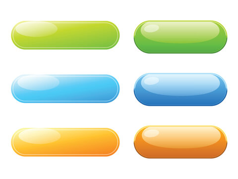Set of six colorful oval buttons with glossy effect and white background.
