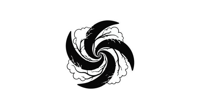 Spiral vortex illustration depicts a dynamic swirling motion in black and white ink.