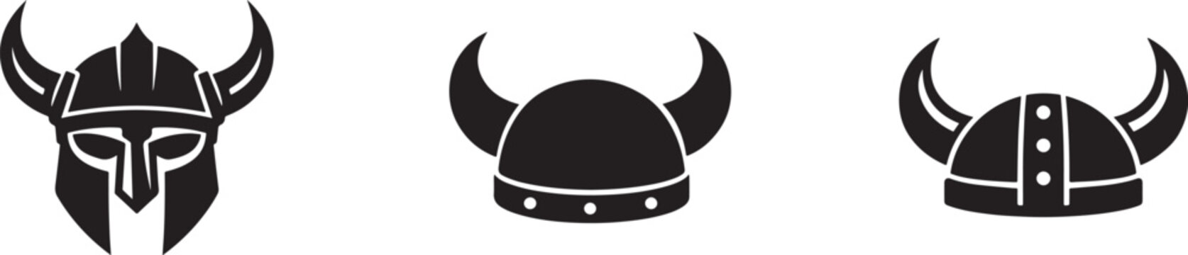 Vikings horned helmet icon set vector illustration with ancient warrior symbols and Nordic design.