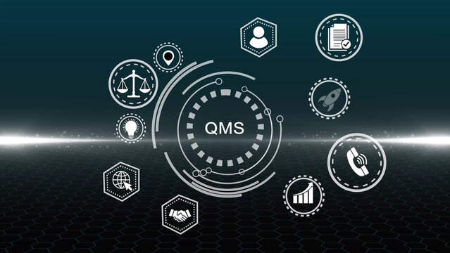 Quality management system business and industrial technology concept. QMS 3d i