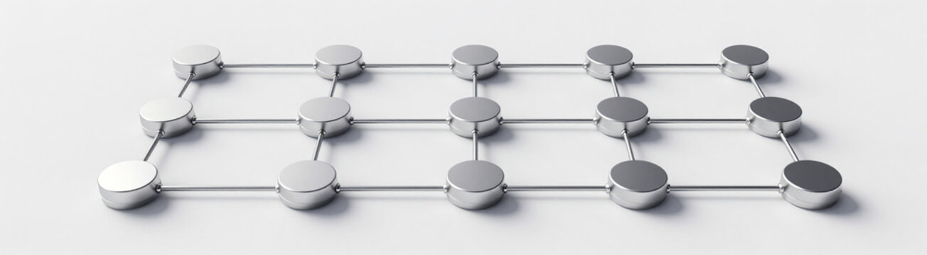 nodes futuristic grid pattern soft diffused studio lighting casting gentle shadows sleek metallic surfaces