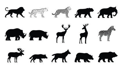 Obraz premium Black silhouettes of various wild animals walking