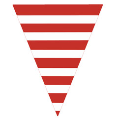 Fototapeta premium Red and white striped triangular bunting flag for parties. Geometric graphic pendant decoration suitable for event banners or celebration designs.