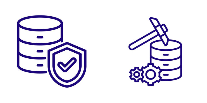 Database security and data mining icons isolated on transparent background