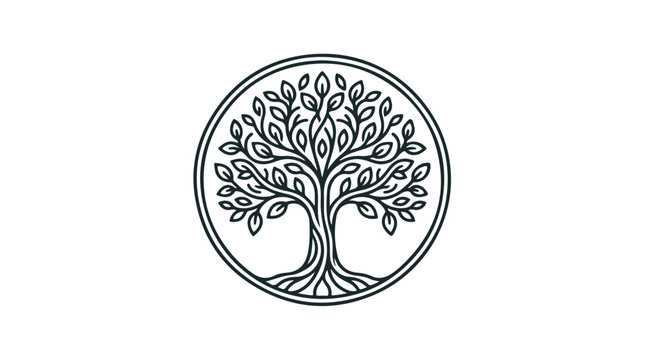 Tree of life logo with roots and leaves in a circular frame