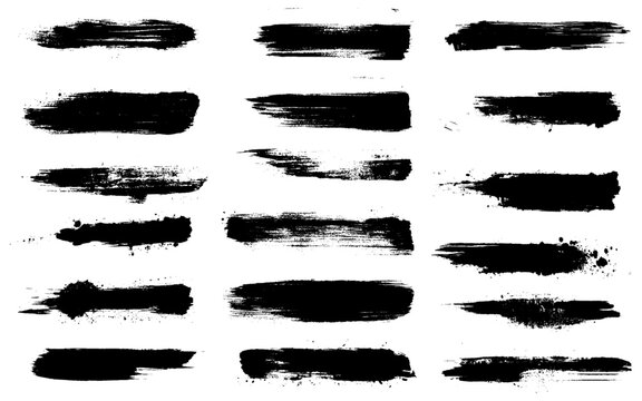 Vector Brush Stroke. Grunge Paint Stripes. Distressed Banner. Black Isolated Paintbrush Collection. Modern Textured Shapes. Dry Border in Black Color. Curved Dry Brush Stroke. Grunge Distress Texture.