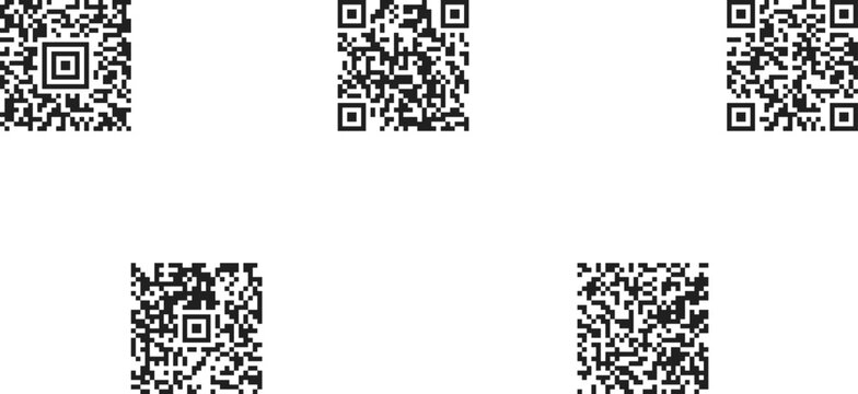 Set of Five Different QR Code Scan Symbols Isolated on White Background