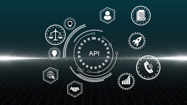API - Application Programming Interface. Software development tool. Business, modern technology, internet and networking conc