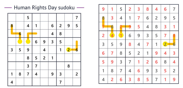 Human Rights Day sudoku puzzle educational activity worksheet printable