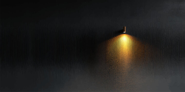 Candlelight glowing on a dark wall in the night creating a warm illuminated flame glow in the darkness