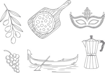 Italian pizza, gondola, mask, coffee, olives, grapes © Anjuman_42