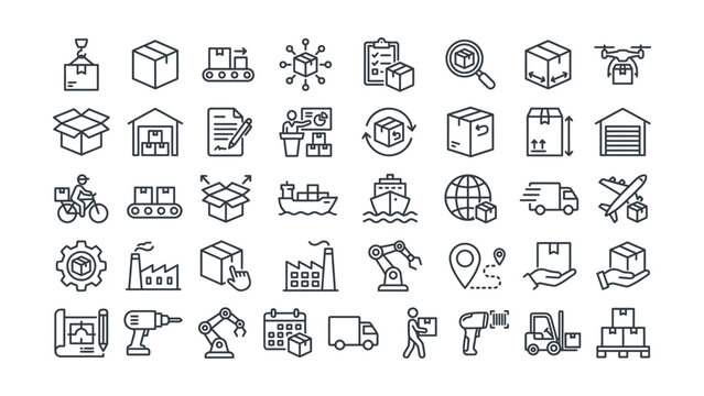 Logistics and transportation icons set with various delivery and shipping symbols