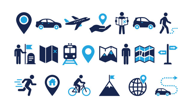 Set of navigation and transportation icons on white background