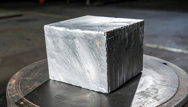 Rough Cut Zinc Block With Dull Metallic Grey Surface and Slight Oxidation