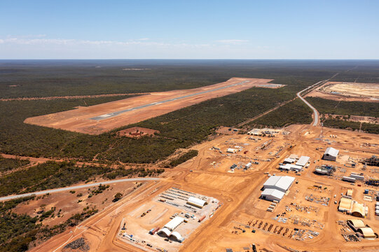 Airfield on a Lithium Mining area, Aerial View, Western Australia
