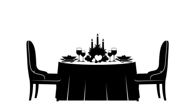 Romantic dinner setup for two with candles and wine glasses on a table