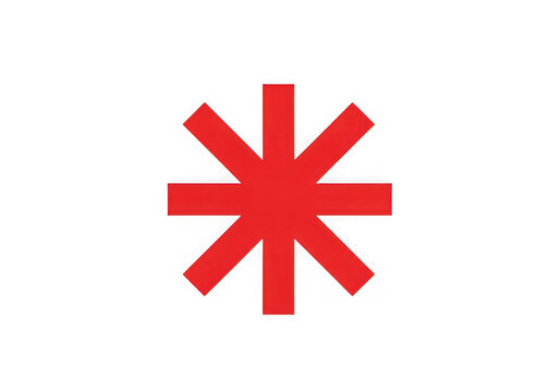 Vibrant red asterisk symbol with sharp, radiating lines isolated on transparent background