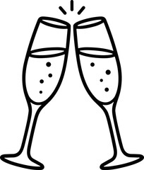 Celebration Toast with Champagne Flutes, Sparkling Bubbles, Cheers Icon © mbaknia