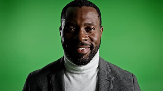 Confident African Business Executive Smiling on Green Screen Background for Corporate Presentation Marketing and Video Production