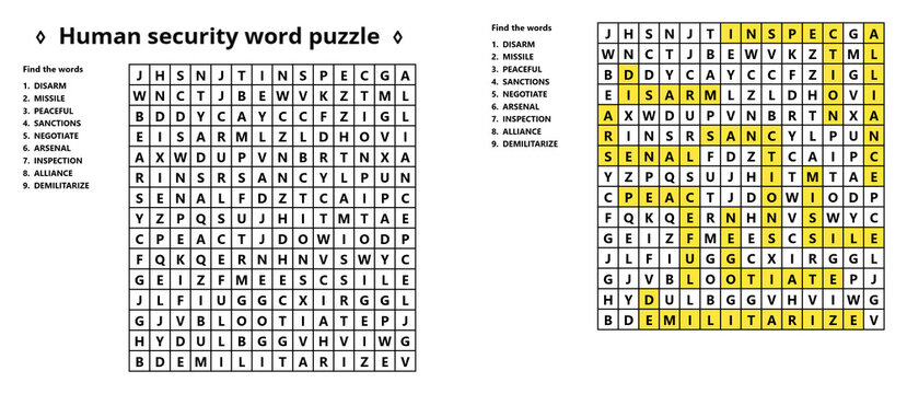 Word puzzle game with answers educational sheet