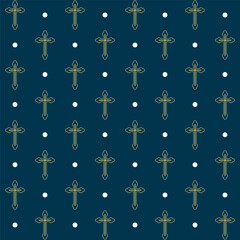 Fototapeta premium Gold Christian Cross Outline Pattern Vector Background