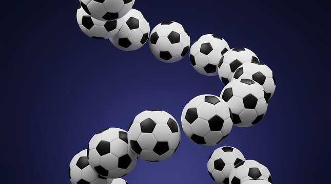 Action-packed scene of multiple soccer balls flying through air in Sports Stadium with dynamic movement and excitement in a beautiful Stadium.