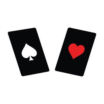 Two playing cards with spade and heart symbols