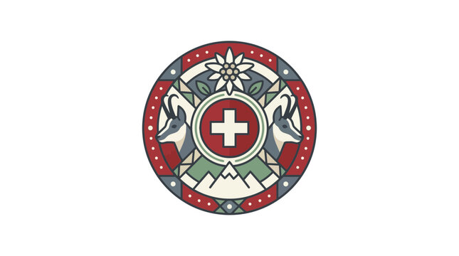 Swiss Alpine Emblem with Chamois and Edelweiss