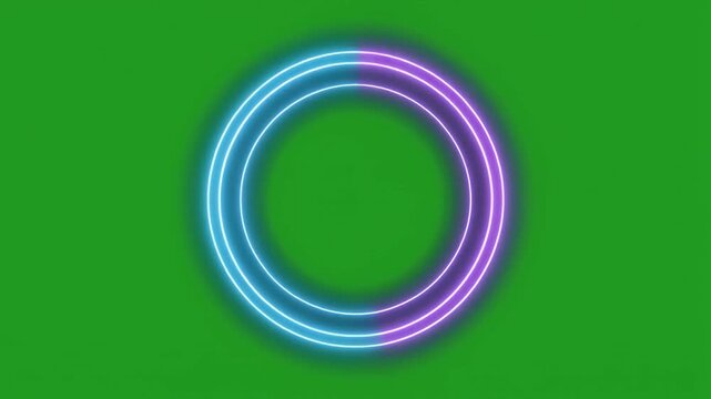 Glowing circle neon icon, blue and pink electric outline vector on green screen background, futuristic design element