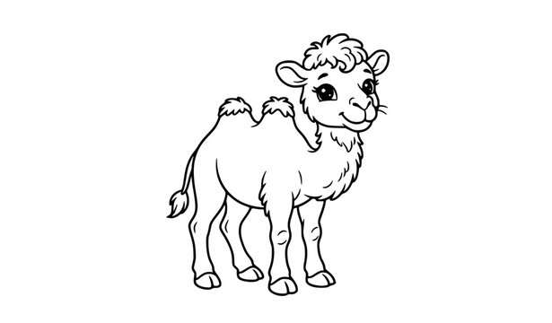 Adorable baby camel animal line art vector